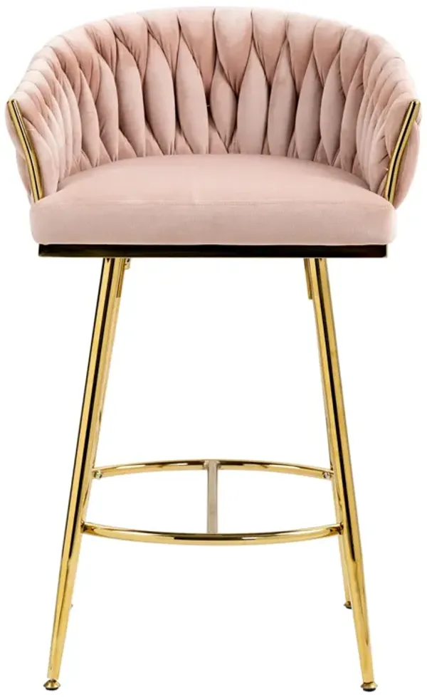 Streamdale 26'' Adjustable Velvet Bar Stools with Hand-Wave Back (Set of 2)