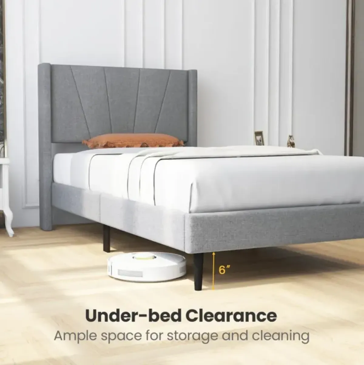 Hivvago Bed Frame with Linen Upholstered Wingback Headboard