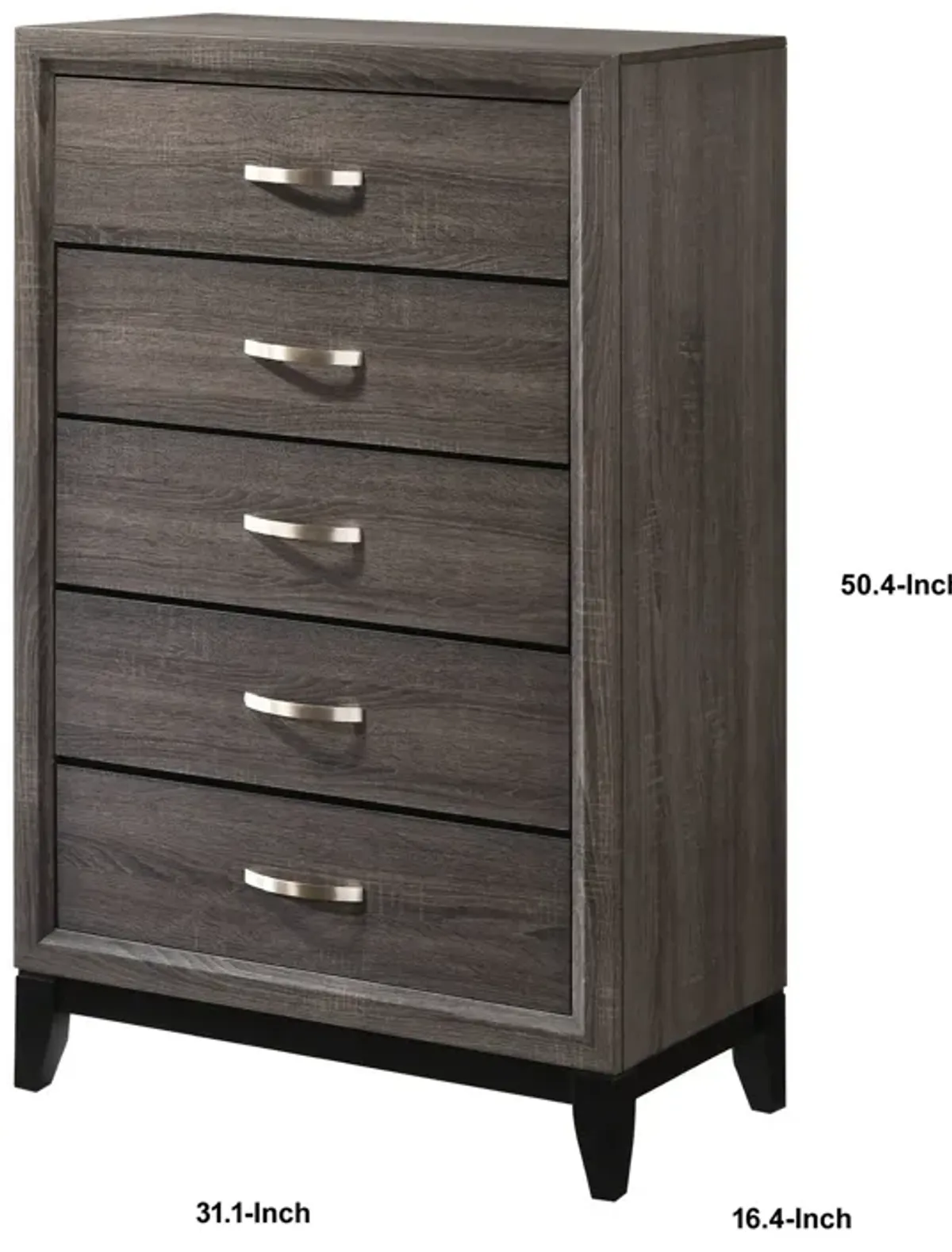 Chest with 5 Storage Drawers and Grain Details, Gray-Benzara