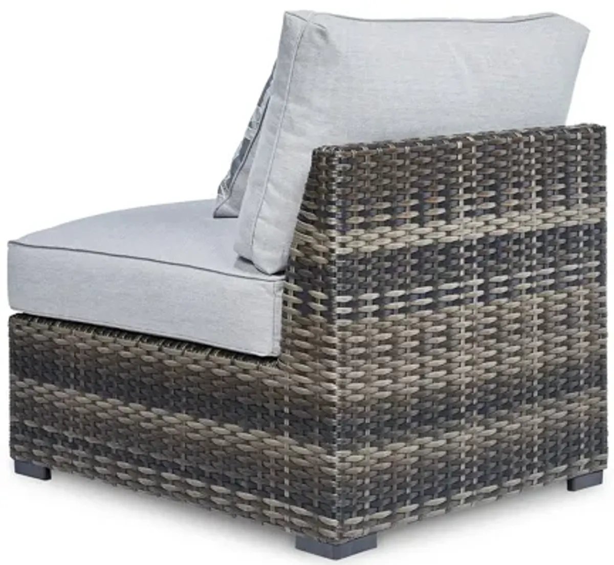 Saki 35 Inch Outdoor Armless Chair Set of 2 with 2 Pillows, Wicker, Gray - Benzara