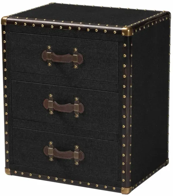 Baxton Studio Mallison Vintage Black Canvas 3 Drawer End Table