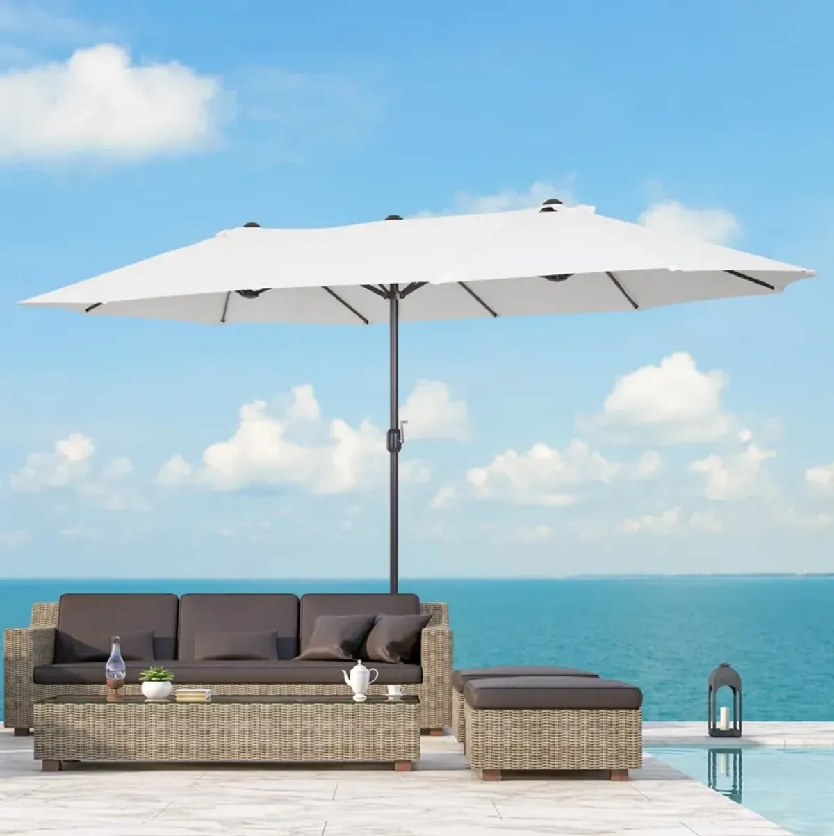 Cream Dual-Sided Shade: 15ft Double Patio Umbrella with Crank