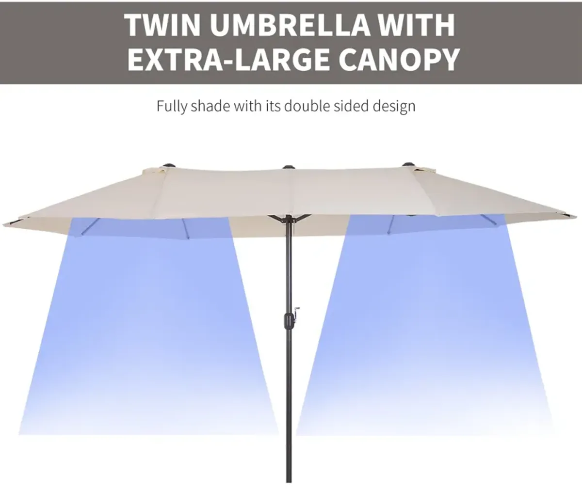 Cream Dual-Sided Shade: 15ft Double Patio Umbrella with Crank