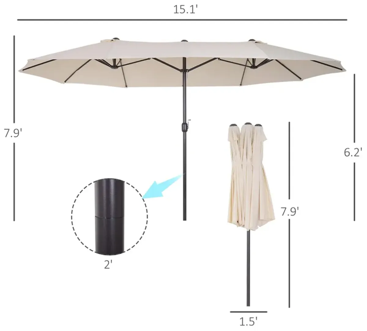 Cream Dual-Sided Shade: 15ft Double Patio Umbrella with Crank