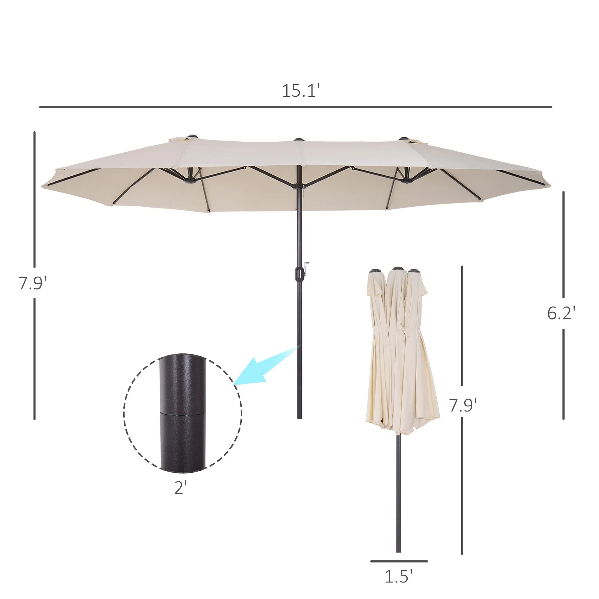 Cream Dual-Sided Shade: 15ft Double Patio Umbrella with Crank