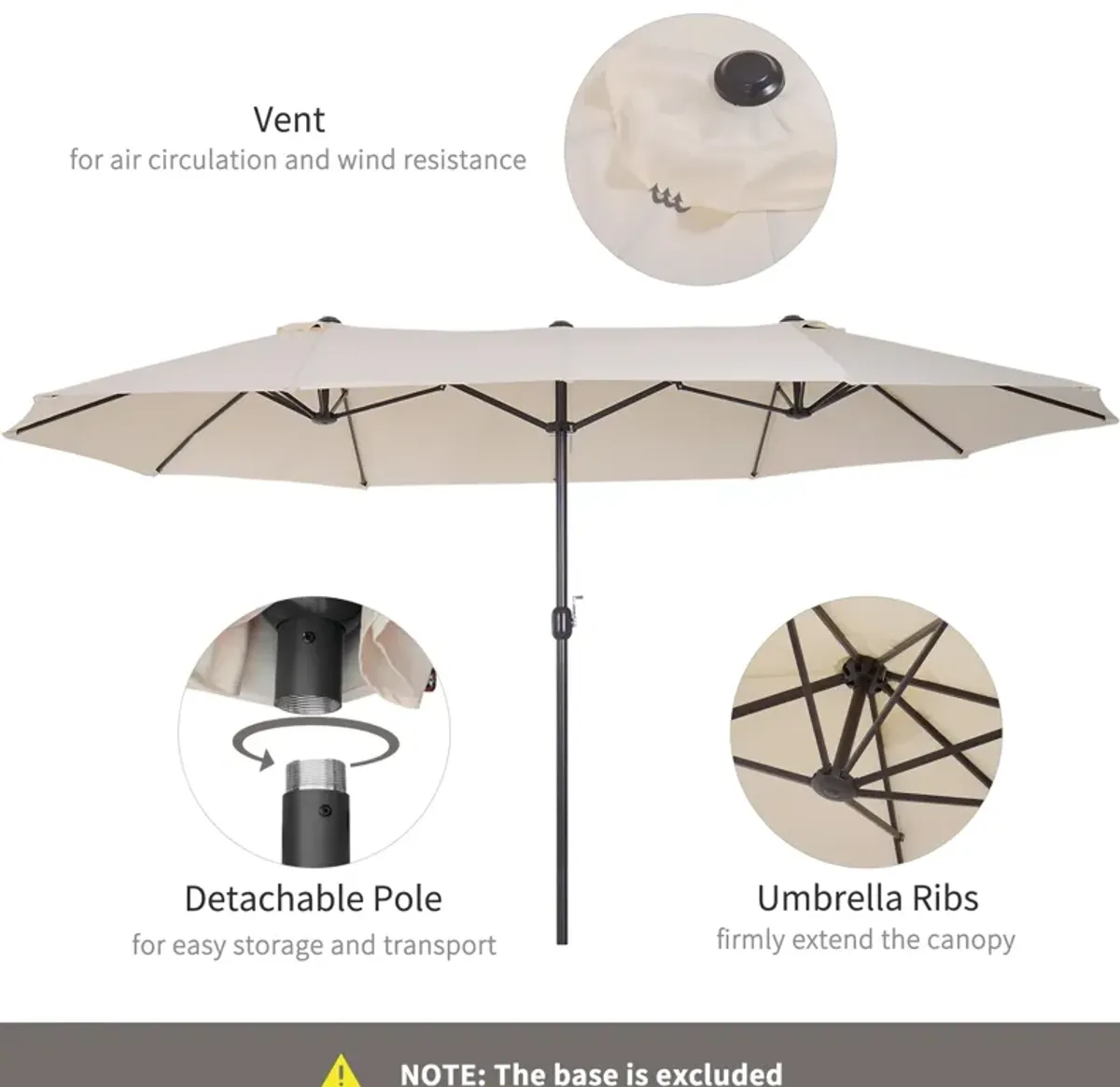 Cream Dual-Sided Shade: 15ft Double Patio Umbrella with Crank