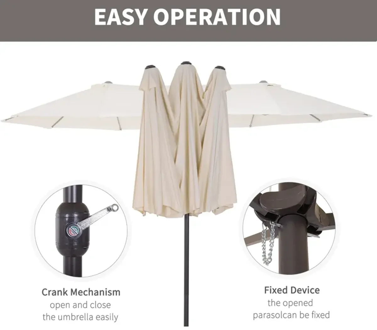 Cream Dual-Sided Shade: 15ft Double Patio Umbrella with Crank