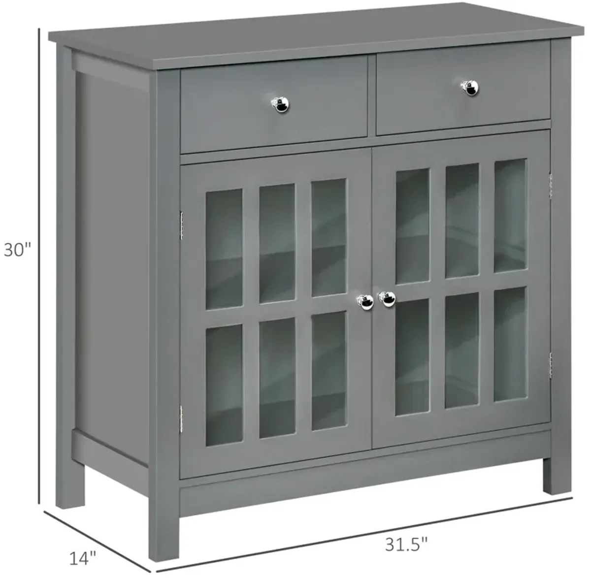 Gray Dining Storage: Sideboard Cabinet with Glass Doors and Drawers