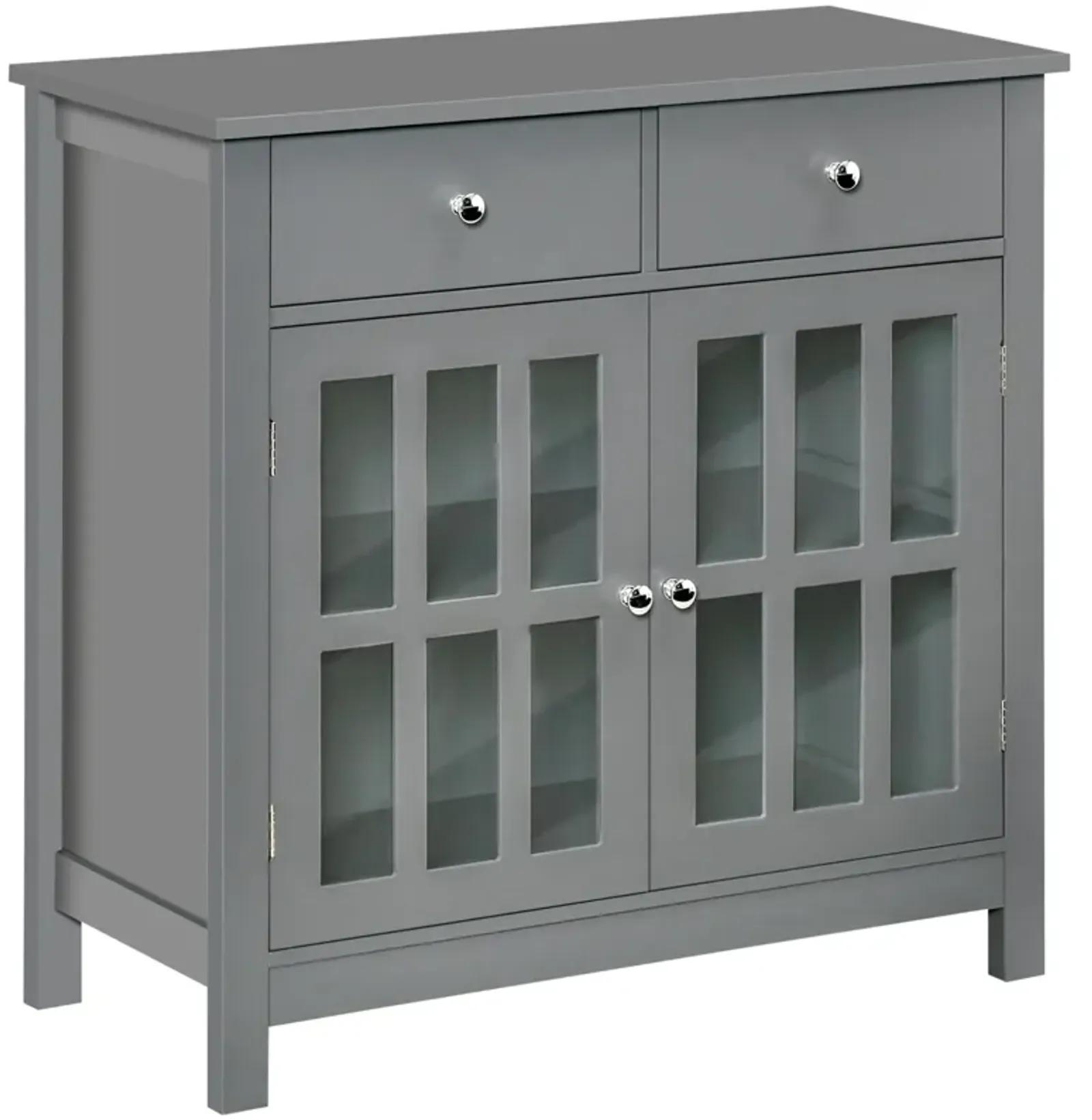 Gray Dining Storage: Sideboard Cabinet with Glass Doors and Drawers