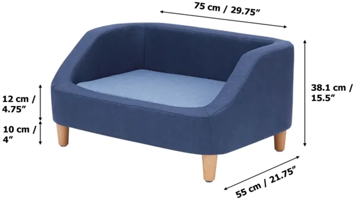 Teamson Pets Bennett Linen Pet Sofa with Wood Style Foot & Washable Cover, Navy