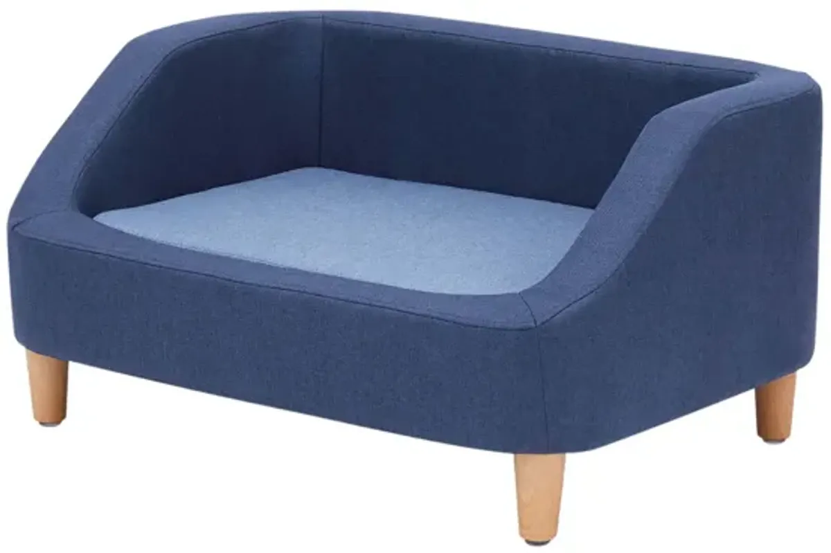 Teamson Pets Bennett Linen Pet Sofa with Wood Style Foot & Washable Cover, Navy