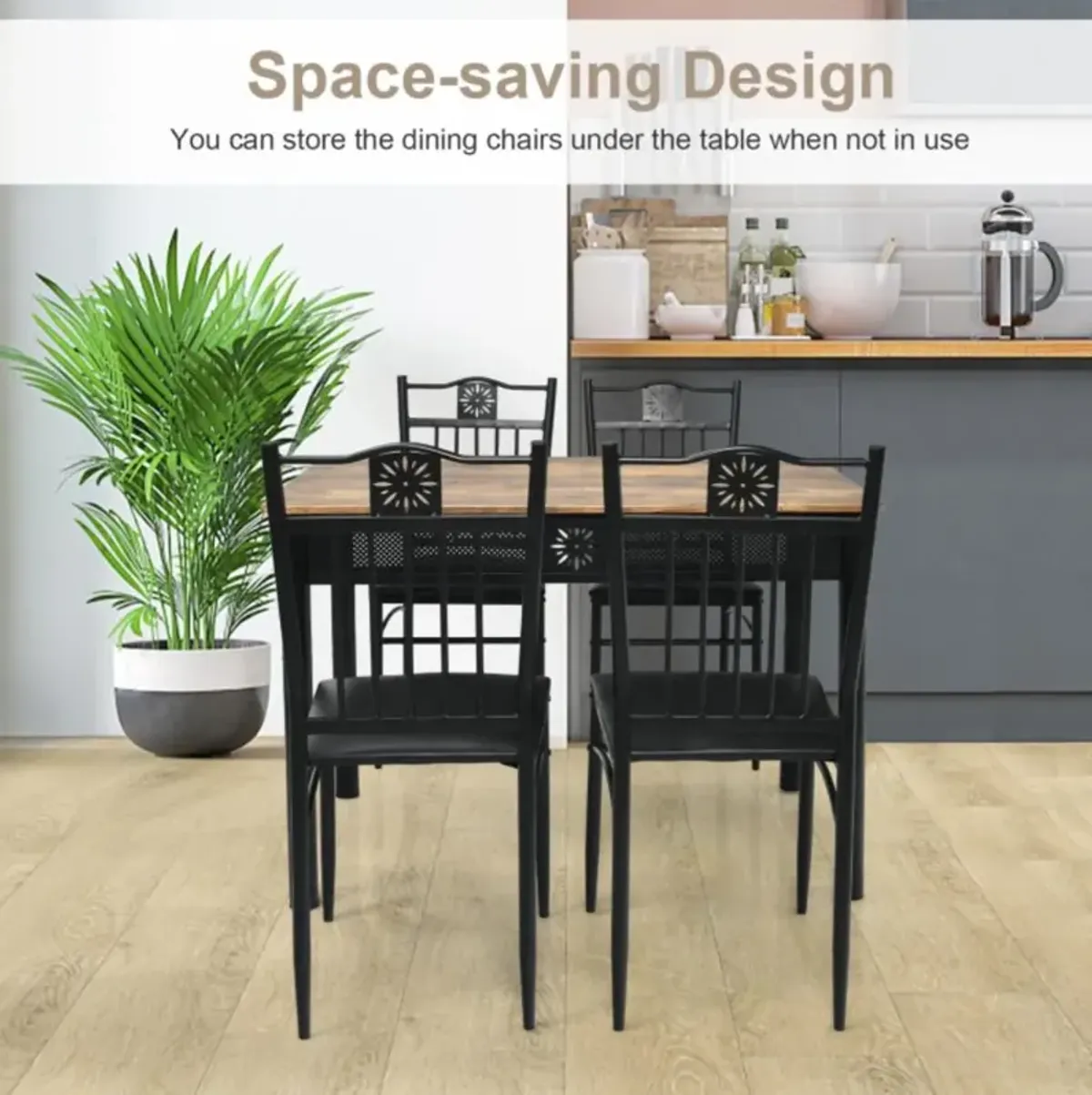 Hivvago 5 Pieces Dining Set Wood Metal Table and 4 Chairs with Cushions