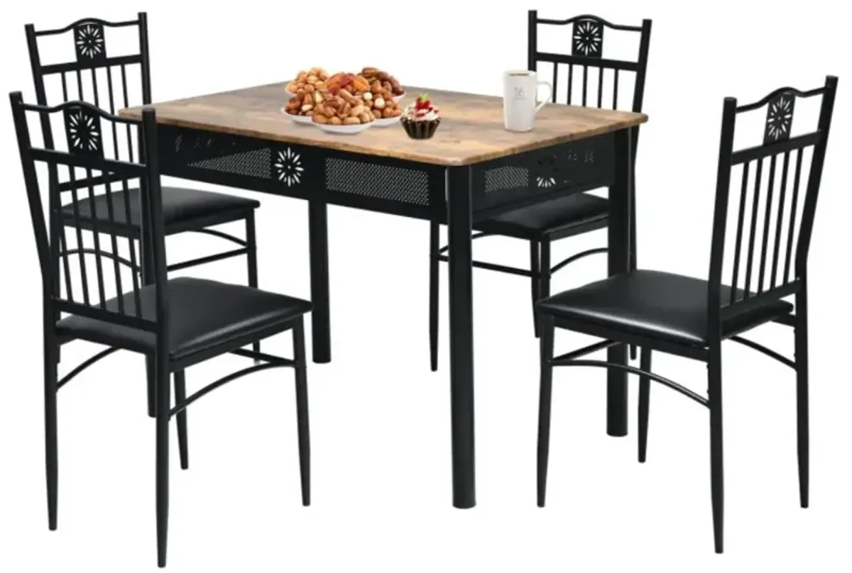 Hivvago 5 Pieces Dining Set Wood Metal Table and 4 Chairs with Cushions