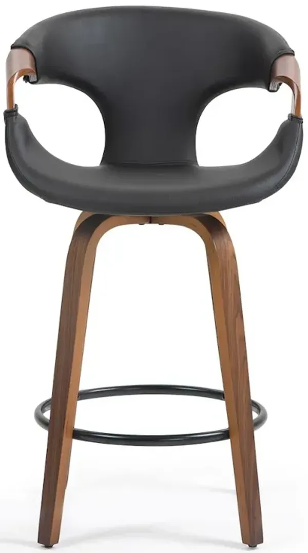 Glamour Home Baylor Black Faux Leather Counter Stool with Walnut Wooden Legs