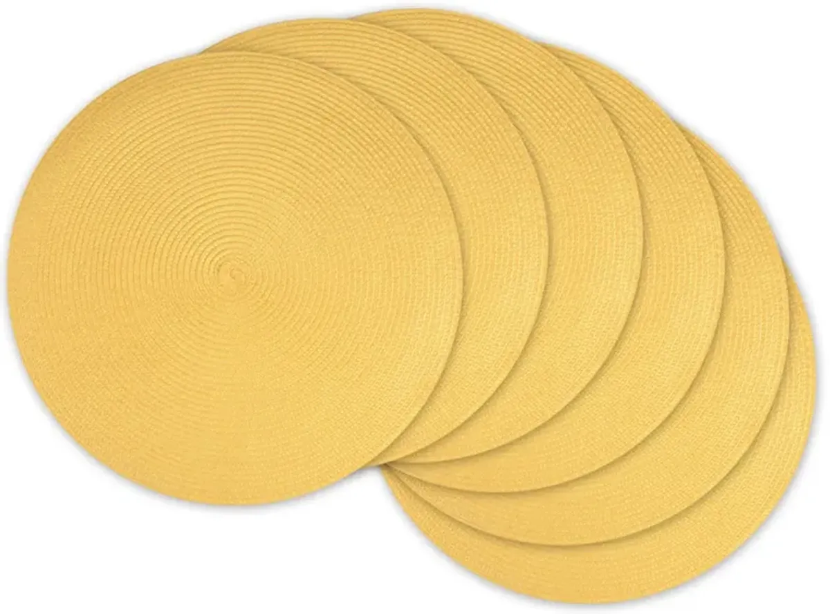 Set of 6 Yellow Woven Round Placemats 15"