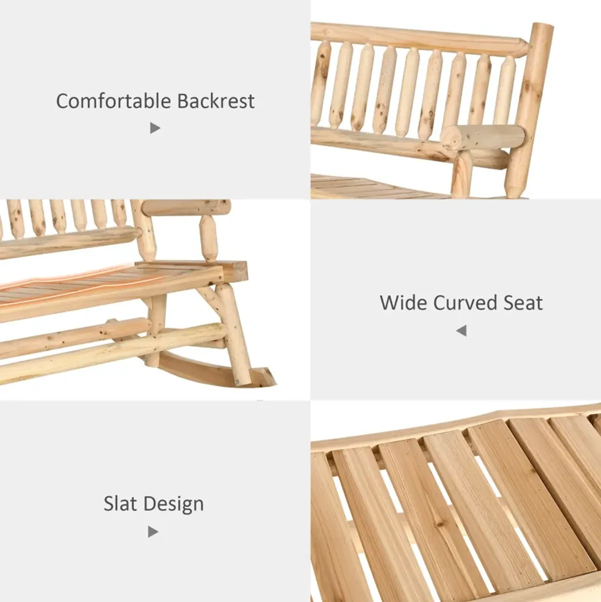 Natural Porch Duo: 2-Person Wooden Rocking Chair with Log Design