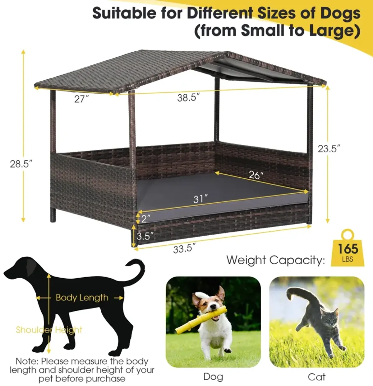 Outdoor Wicker Dog House with Weatherproof Roof