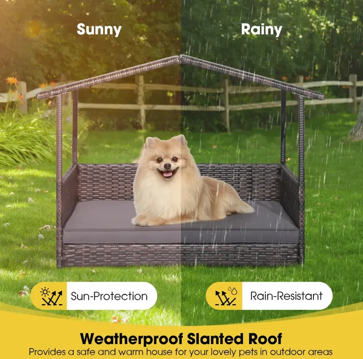 Outdoor Wicker Dog House with Weatherproof Roof