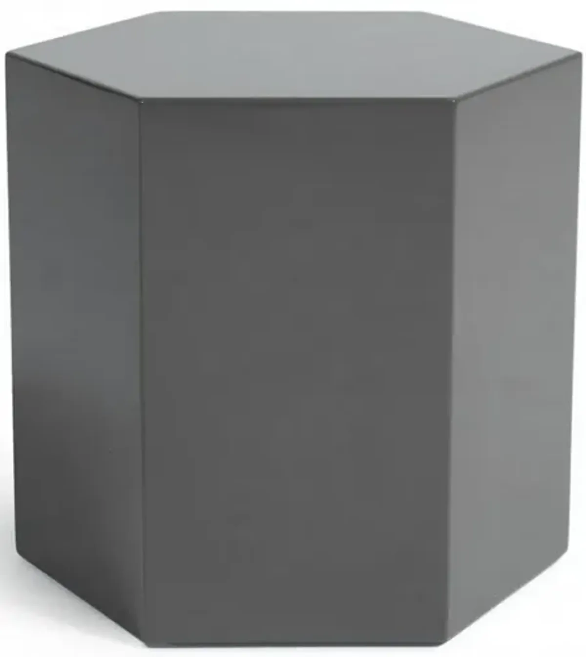 Contemporary High Gloss Hexagonal Wooden End Table, Medium, Gray-Benzara