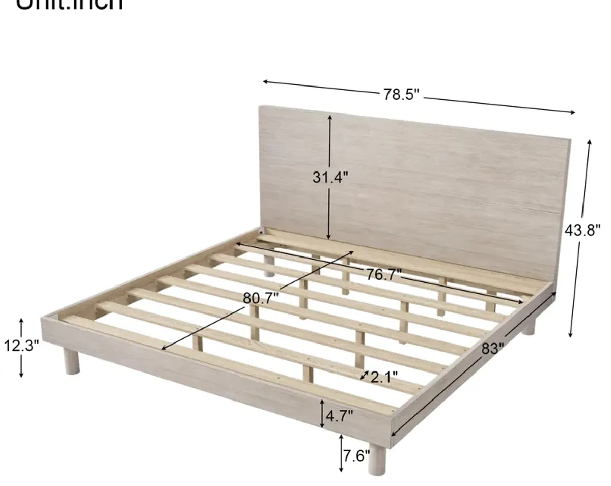 Merax Modern Concise Style Solid Wood Grain Platform Bed Frame