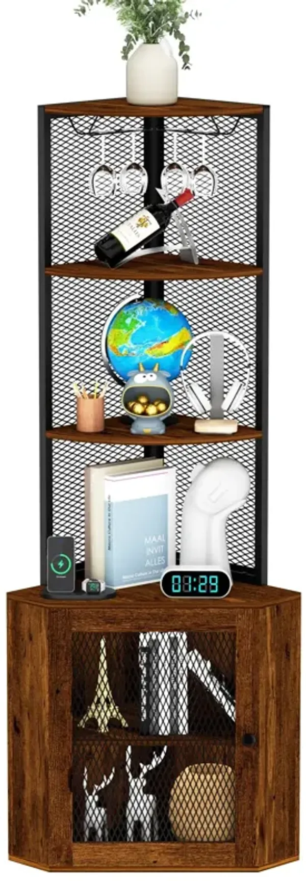 Corner Shelf with Doors Space-Saving Storage Cabinet for Home & Office Organization