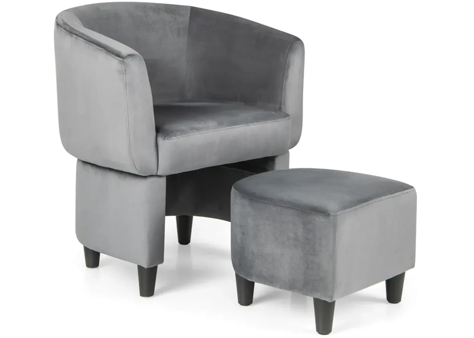 Upholstered Velvet Barrel Chair with Ottoman