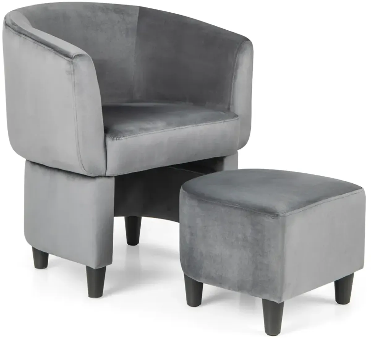 Upholstered Velvet Barrel Chair with Ottoman