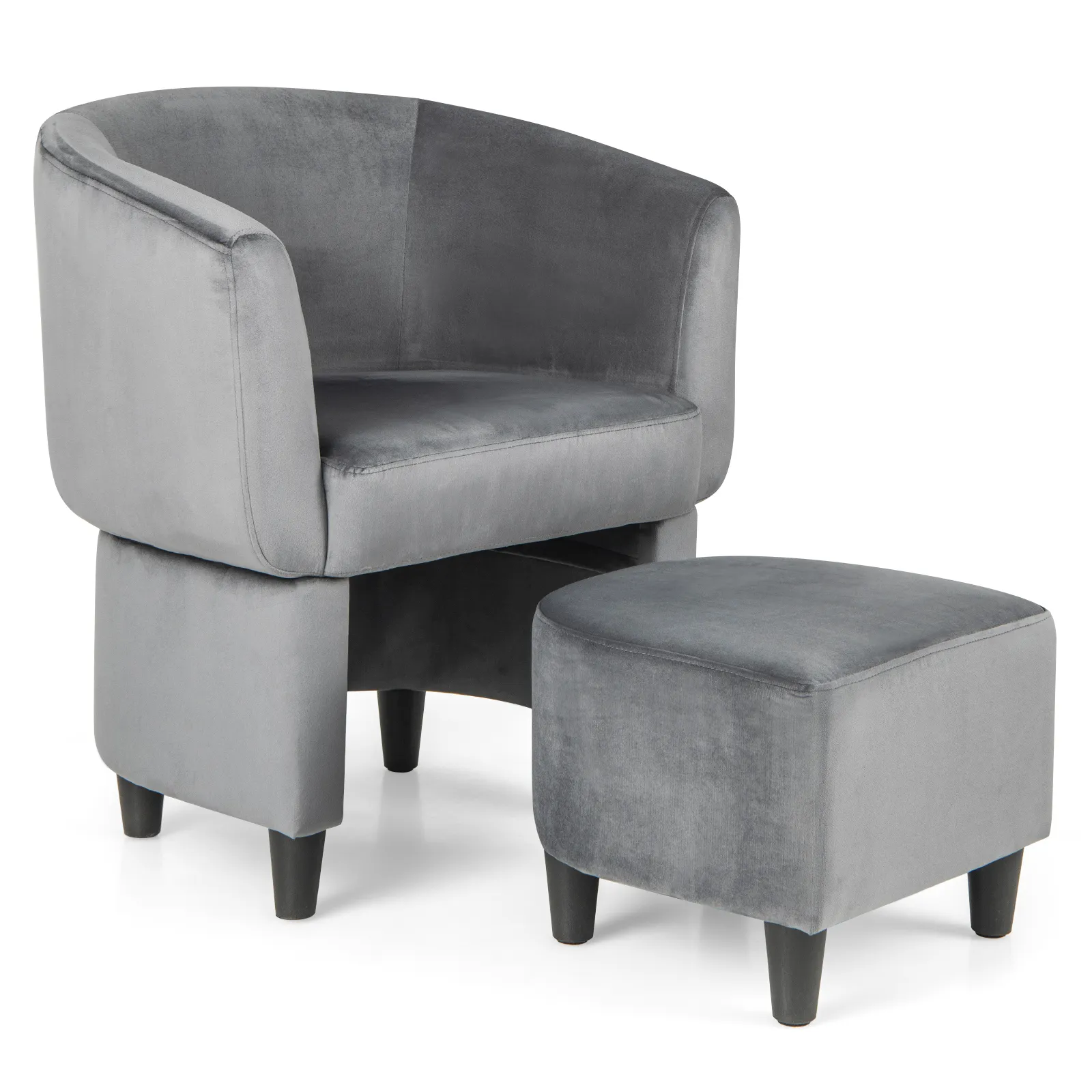 Upholstered Velvet Barrel Chair with Ottoman