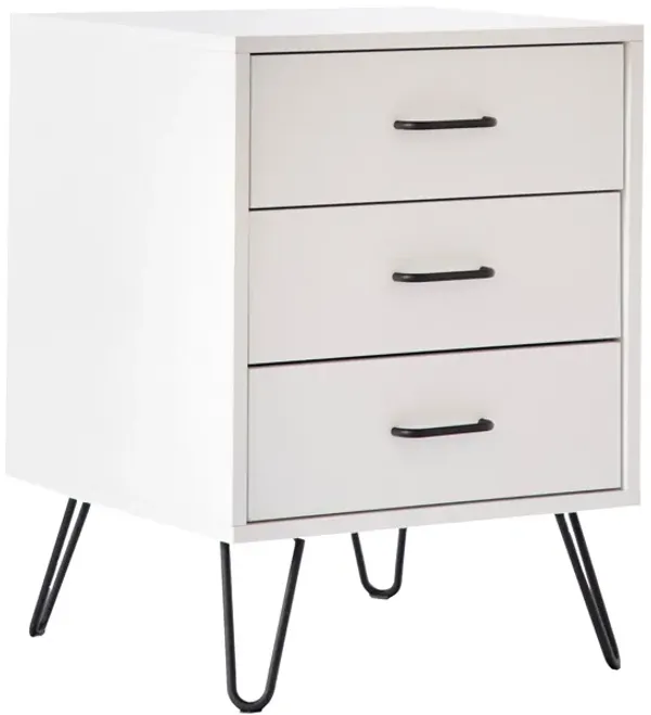 Harper 24 Inch Handcrafted Modern Wood Nightstand, 3 Drawers, Metal Hairpin Legs, White-Benzara