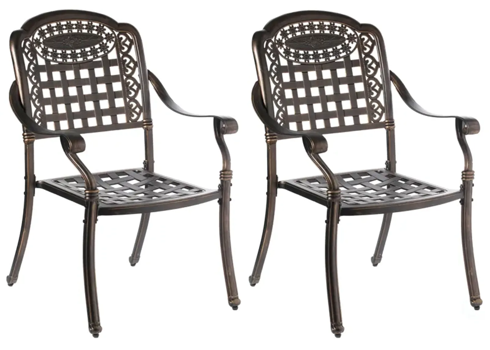 Indoor and Outdoor Bronze Dinning Set 2 Chairs Cast Aluminum.