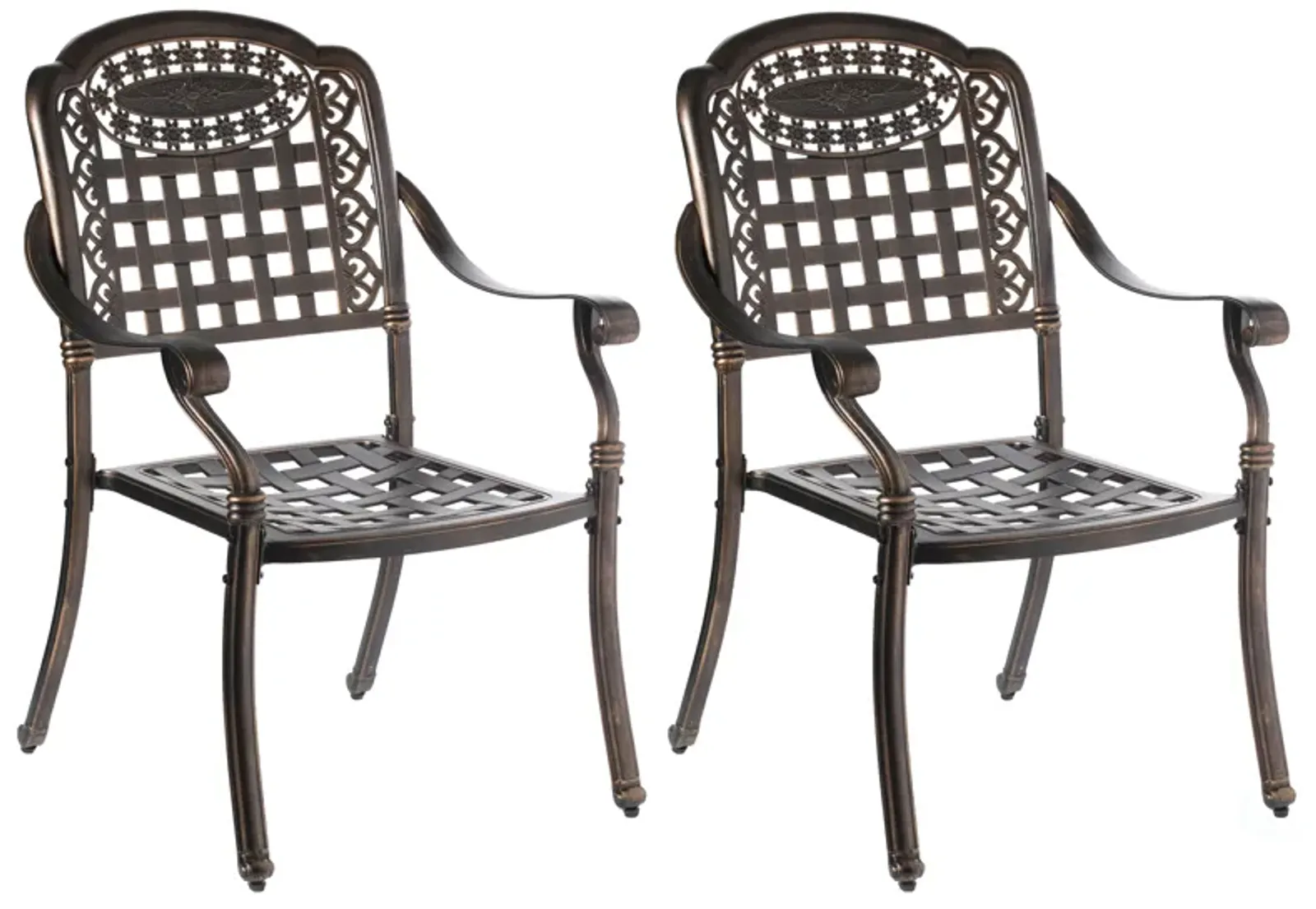 Indoor and Outdoor Bronze Dinning Set 2 Chairs Cast Aluminum.