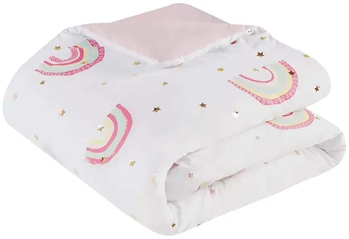 Gracie Mills Thyme Rainbow and Metallic Stars Comforter Set with Coordinating Bed Sheets