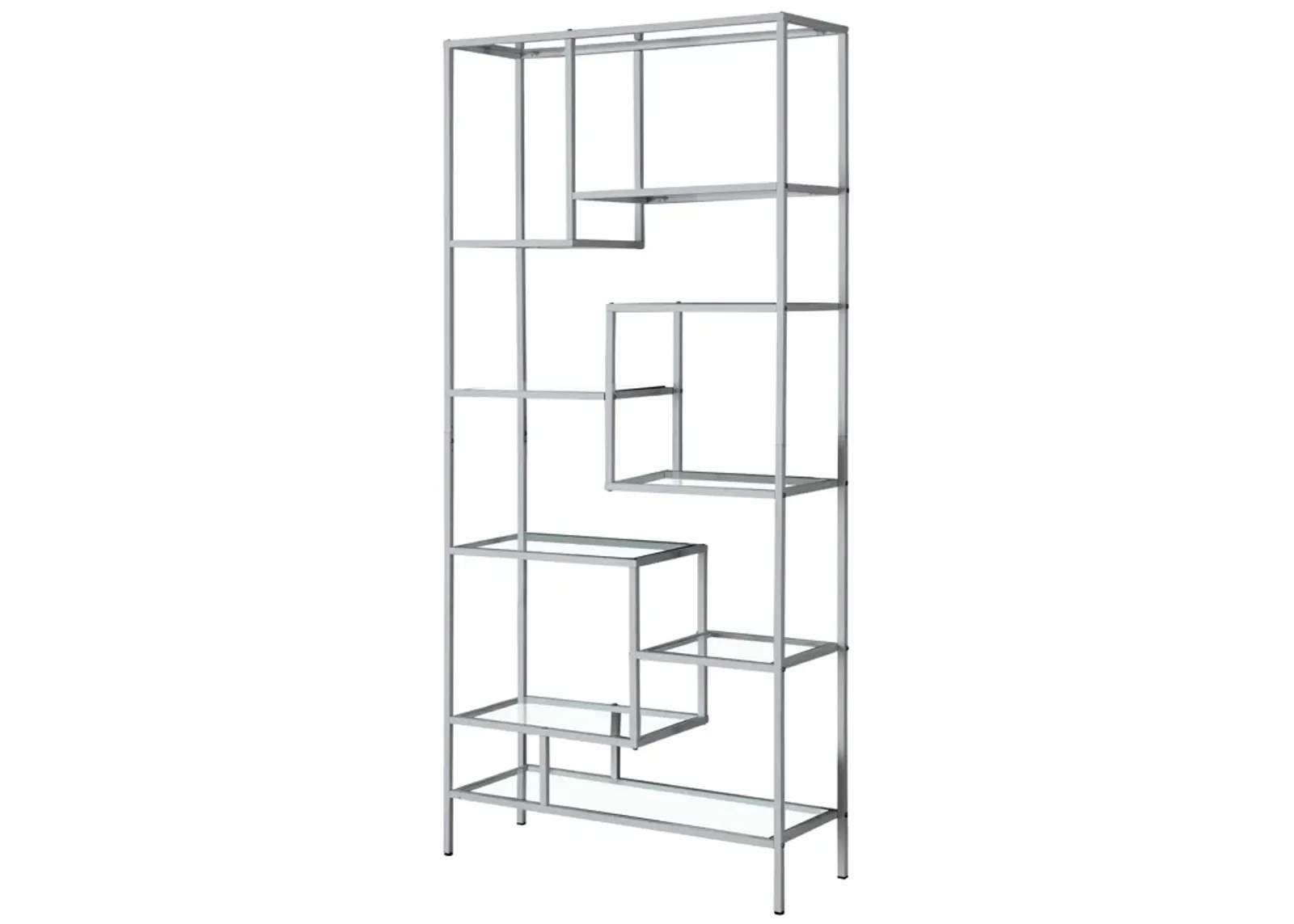 Monarch Specialties I 7158 Bookshelf, Bookcase, Etagere, 72"H, Office, Bedroom, Metal, Tempered Glass, Grey, Clear, Contemporary, Modern