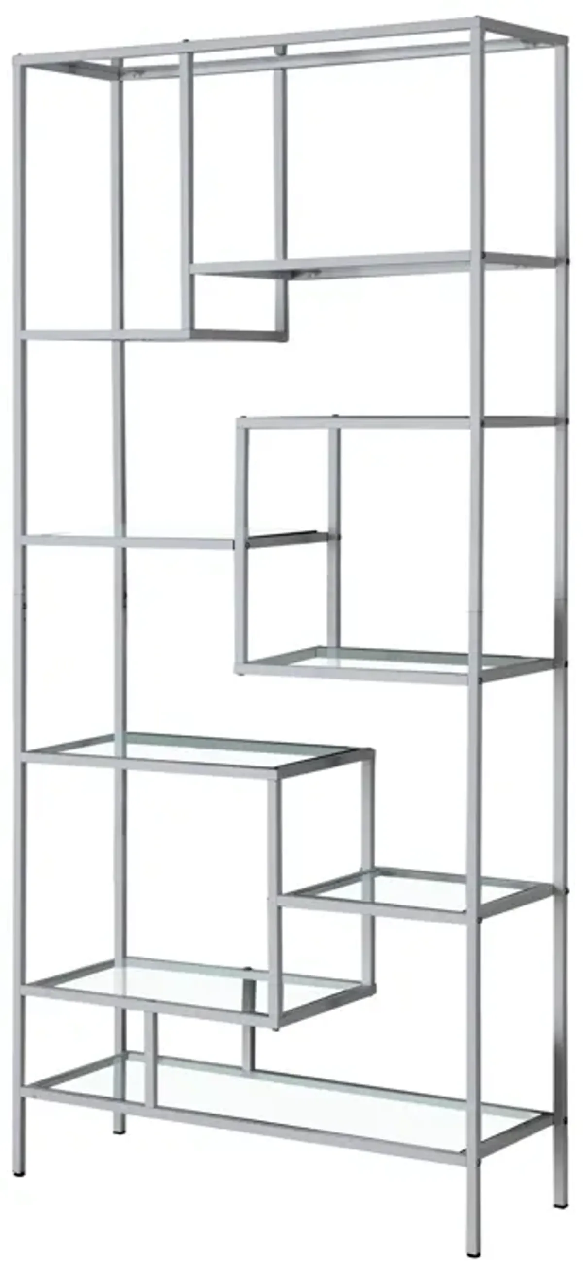 Monarch Specialties I 7158 Bookshelf, Bookcase, Etagere, 72"H, Office, Bedroom, Metal, Tempered Glass, Grey, Clear, Contemporary, Modern