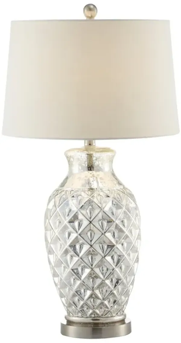 30 Inch Table Lamp with Diamond Textured Base, Set of 2, Glass, Clear-Benzara