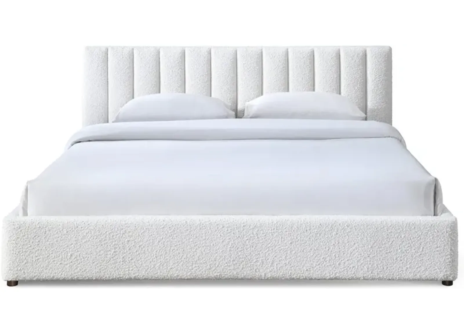 Omax Decor Jaxon Upholstered Platform King Bed in White Boucle Fabric