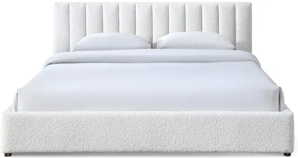 Omax Decor Jaxon Upholstered Platform King Bed in White Boucle Fabric