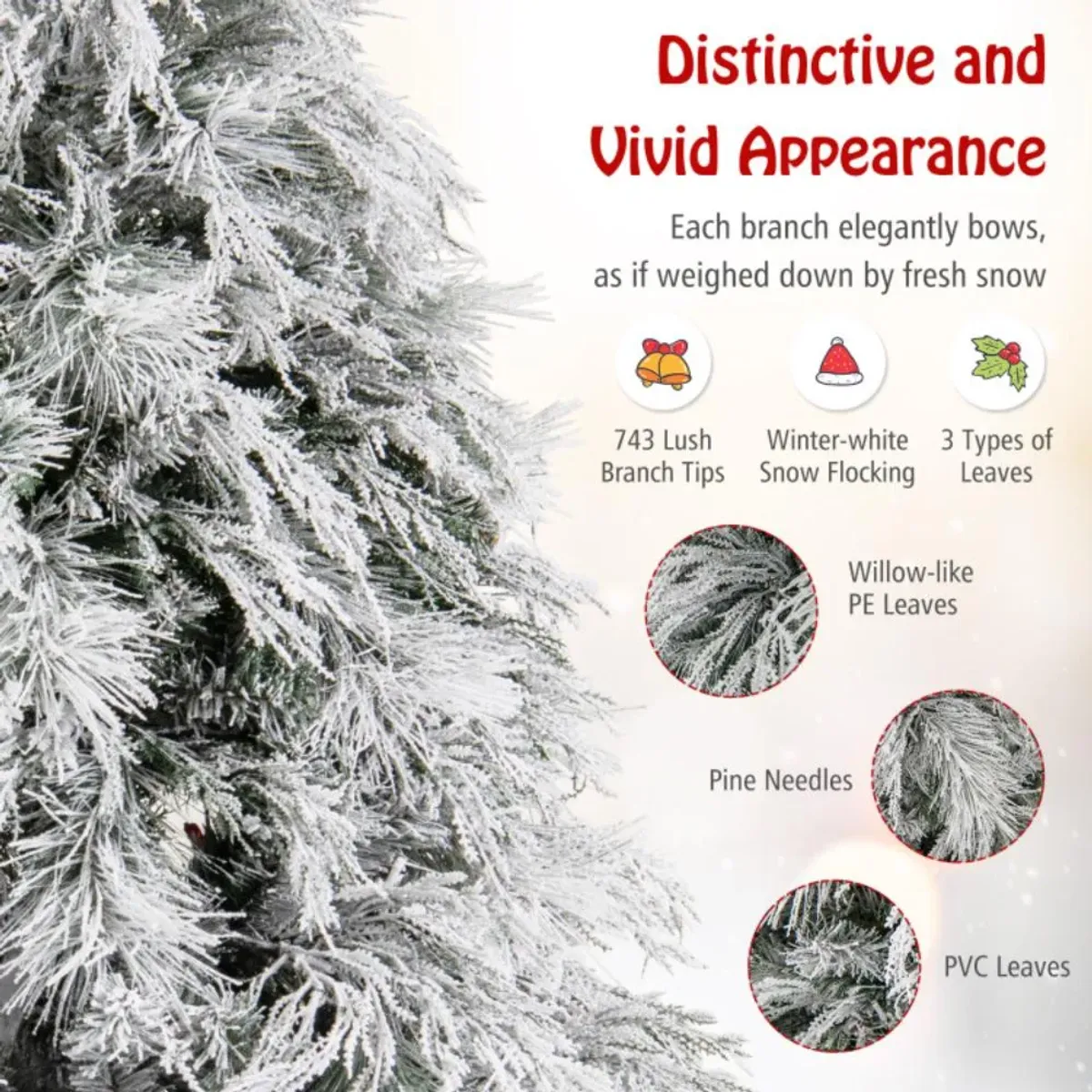 Hivvago 4.5/6/7 Feet Pre-Lit Snow Flocked Christmas Tree with Warm White LED Lights