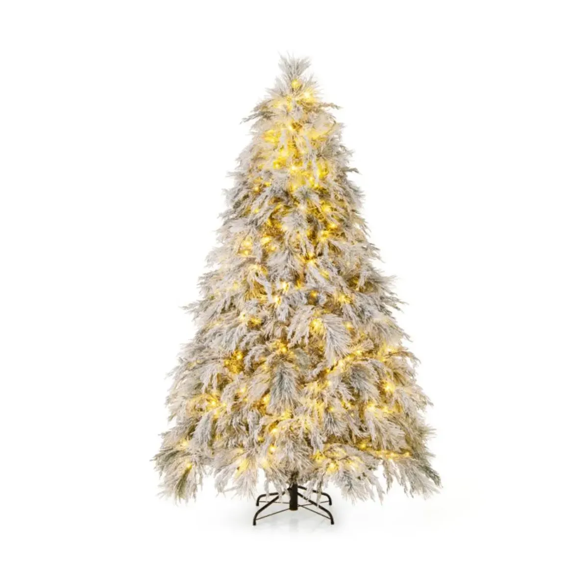 Hivvago 4.5/6/7 Feet Pre-Lit Snow Flocked Christmas Tree with Warm White LED Lights