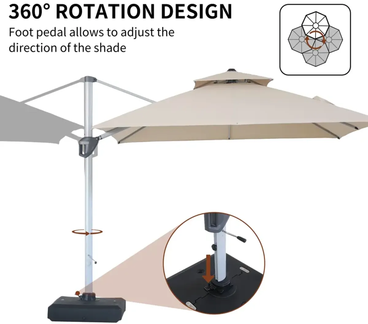 MONDAWE 10ft 2-Tier Square Cantilever Outdoor Patio Umbrella with Included Cover