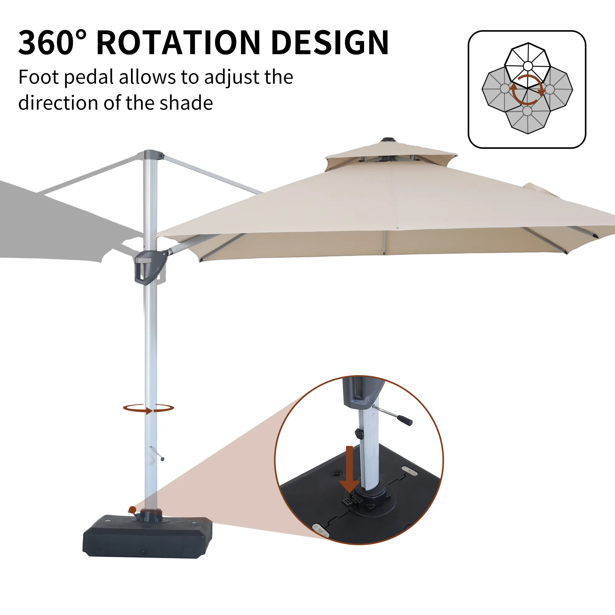 MONDAWE 10ft 2-Tier Square Cantilever Outdoor Patio Umbrella with Included Cover