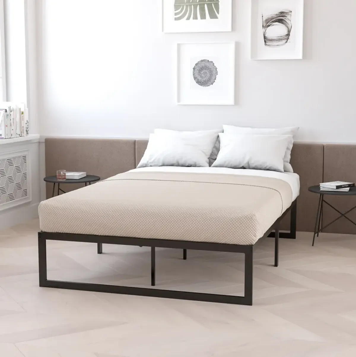 Louis 14 Inch Metal Platform Bed Frame with 12 Inch Memory Foam Pocket Spring Mattress in a Box (No Box Spring Required) - King