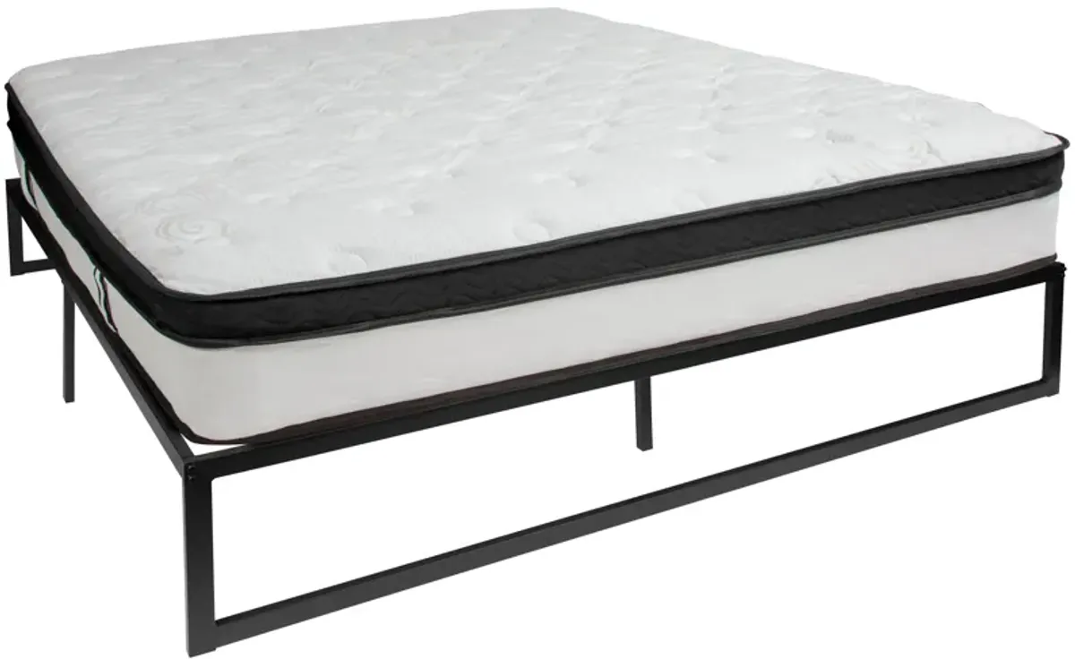 Louis 14 Inch Metal Platform Bed Frame with 12 Inch Memory Foam Pocket Spring Mattress in a Box (No Box Spring Required) - King