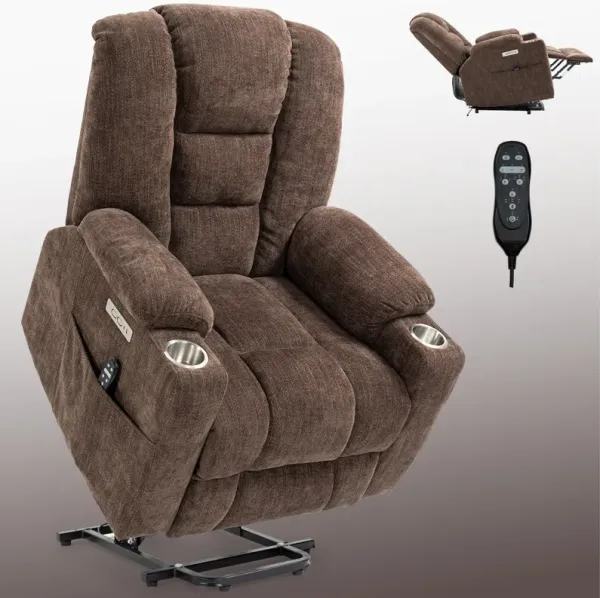 Heavy Duty Power Lift Recliner Chair for Elderly - Overstuffed Wide Seat with Massage & Heat, USB/Type-C Ports, 2 Cup Holders