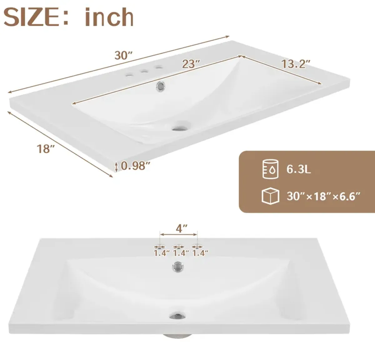 Gewnee 30" Bathroom Vanity with Sink White