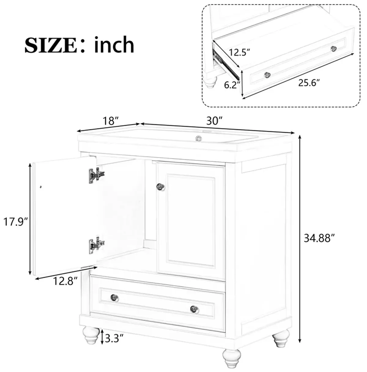 Gewnee 30" Bathroom Vanity with Sink White