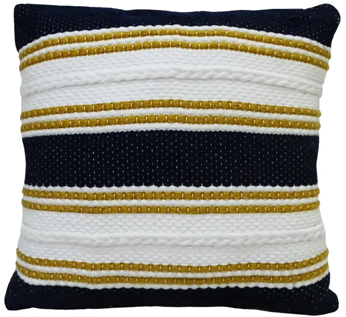 18" White and Blue Decorative Braid Square Throw Pillow