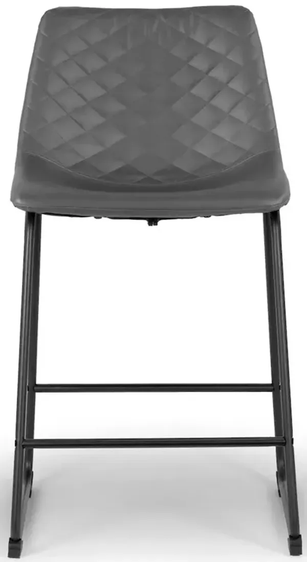 Glamour Home Set of 2 Ave Iron Frame Gray Faux Leather Counter Stool with Stitching