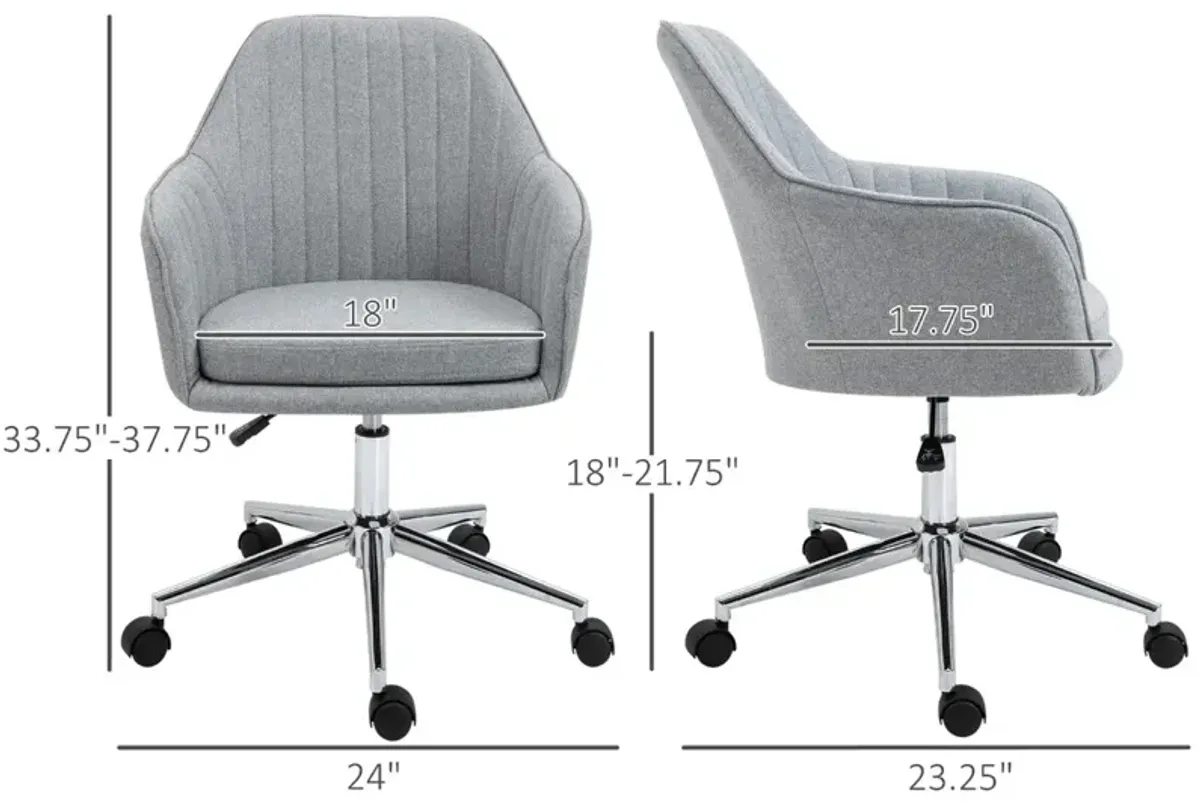 Light Grey Study Chair: Linen Fabric Scallop Shape Swivel Seat