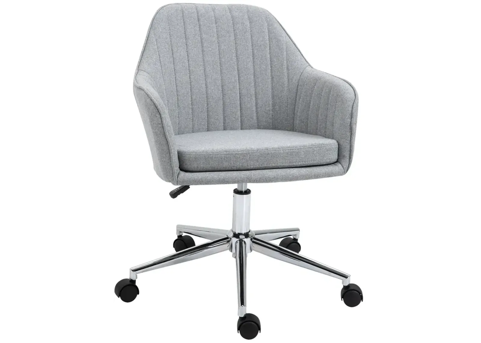 Light Grey Study Chair: Linen Fabric Scallop Shape Swivel Seat